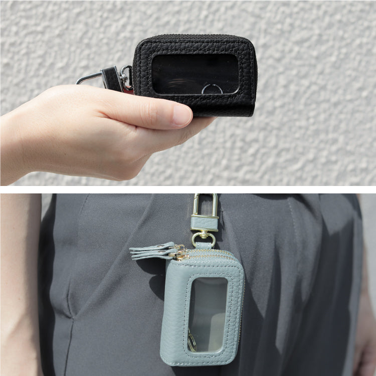 クリア窓付き スマートキーケース 2個収納 レディース 本革 ダブルファスナー 鍵 カラビナ かわいい くすみカラー ファスナー スマートキー シボ革 レザー カバー トヨタ ホンダ 日産 ダイハツ スバル 三菱 プレゼント 透明 ギフト 贈り物