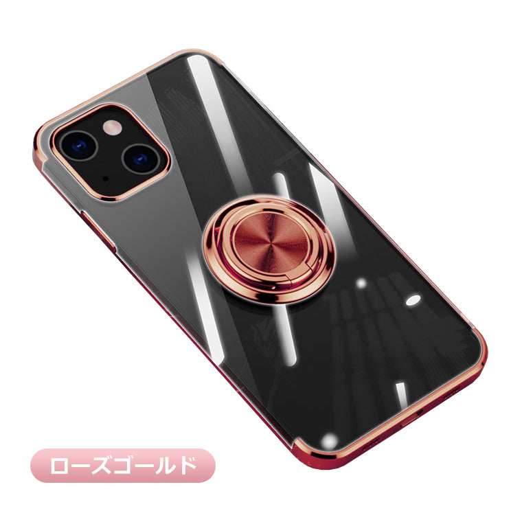 iPhone14 iPhone13 iPhone SE3 ケース リング付き メッキ クリアTPU iPhone SE2 カバー 14Plus 14Pro 14ProMax 13Pro 13ProMax 13mini SE 第2世代 第3世代 iPhone8 iPhone7 アイフォン プロ ミニ スマホケース スマホカバー スタンド リング 韓国 サイドメッキ 耐衝撃