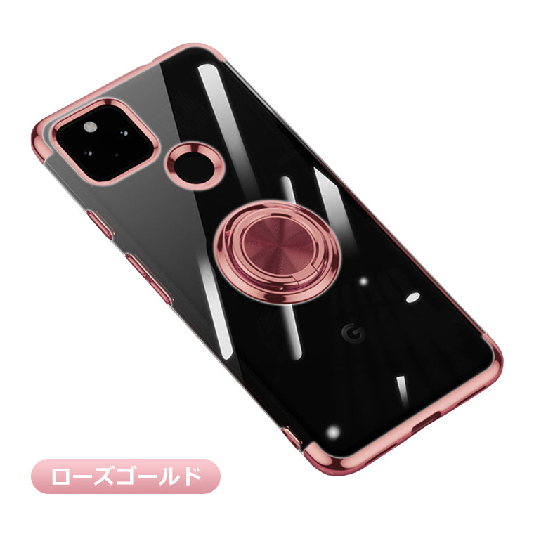 Google Pixel 5a 5G スマホケース Pixel 5a 5G ケース リング付き メッキ クリアTPU カバー Pixel5a 5G ピクセル5a5G ソフト スマホカバー スタンド ストラップホール スマホカバー リング 韓国 サイドメッキ 耐衝撃 グーグル