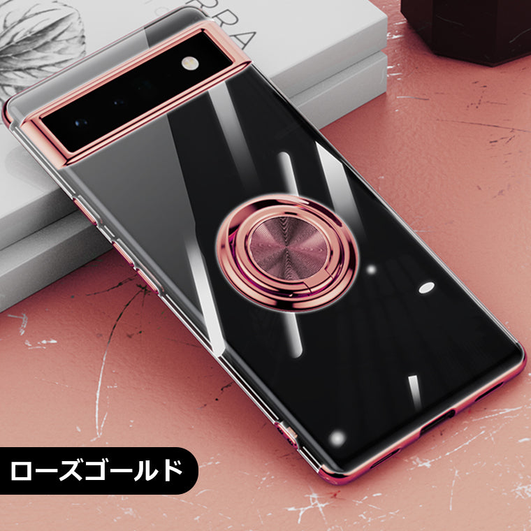 Google Pixel 8a スマホケース Pixel 7a 6a ケース リング付き メッキ クリアTPU カバー Pixel7a 8a ピクセル7a ソフト Google Pixel8a スマホカバー pixel6a スタンド ストラップホール スマホカバー リング 韓国 サイドメッキ 耐衝撃 グーグル