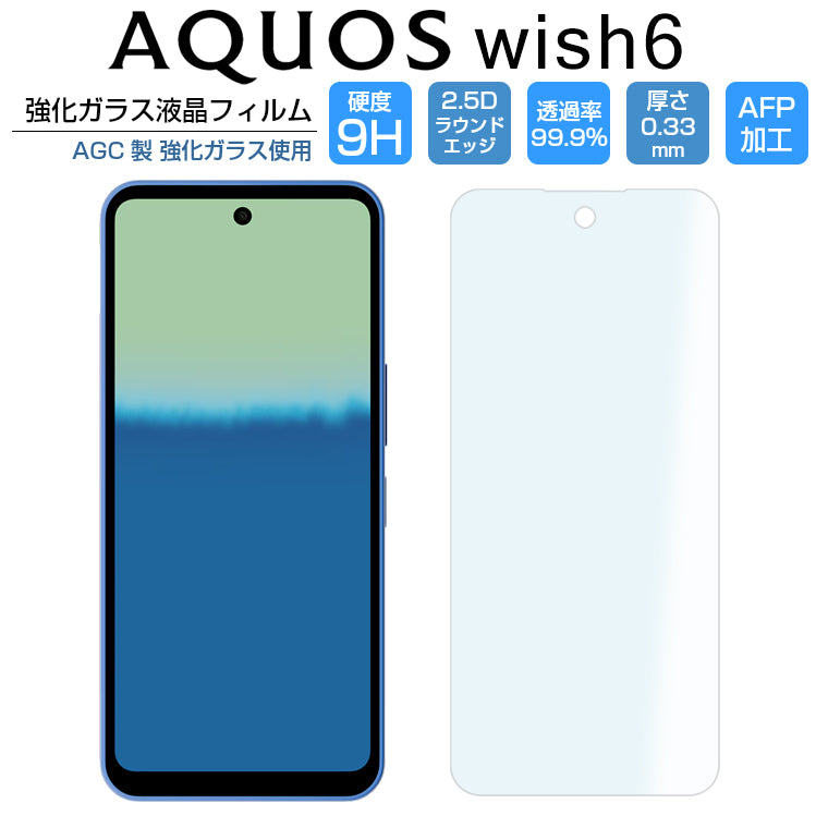 AQUOS wish6 フィルム 2D 保護 ガラスフィルム wish6 A604SH A603SH SH-M36 楽天モバイル Y!mobile SIMフリー 保護フィルム 画面 透明 強化ガラス